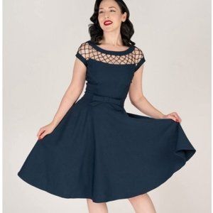 Tatyana Navy Blue Alika Circle Dress Swing Retro Fitted Flare, Size Medium